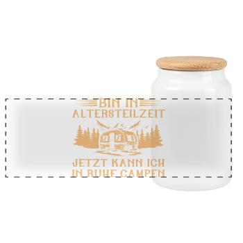 Bin in Altersteilzeit - Wohnwagen Camping Frührent - Panorama Keksdose mit Holzdeckel - Weiß - Vorne