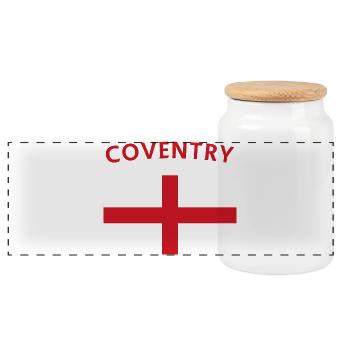Historic Coventry Cityscape with Cross - Panoramic Cookie Jar with Wooden Lid - white - Front