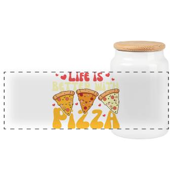 La vie est meilleure avec Pizza Cute Kawaii Pizza Süße - Boîte à biscuits avec couvercle en bois - blanc - Devant