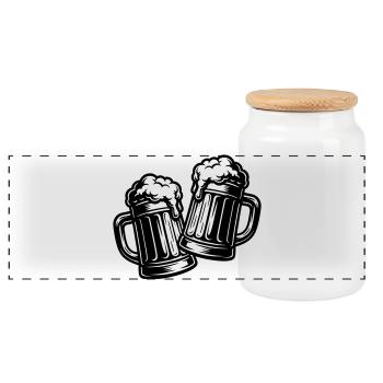 Toast beer Cheers - Panoramic Cookie Jar with Wooden Lid - white - Front