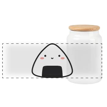 Kawaii Onigiri Reis - Panorama Keksdose mit Holzdeckel - Weiß - Vorne