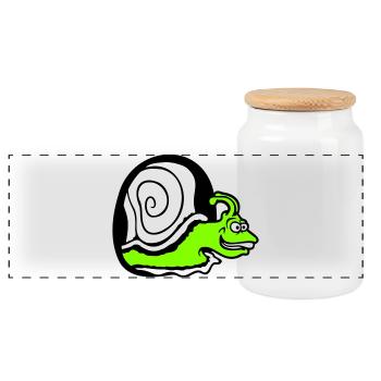 snail peeks hole wall mouse hole funny silly - Panoramic Cookie Jar with Wooden Lid - white - Front