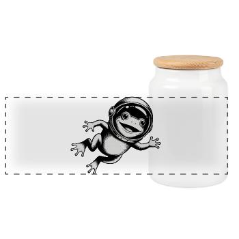 Frog in Space - Cool Astonomy Logo - Panoramic Cookie Jar with Wooden Lid - white - Front