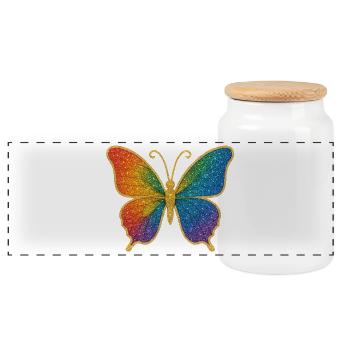 Glitzernder Regenbogen-Schmetterling - Panorama Keksdose mit Holzdeckel - Weiß - Vorne