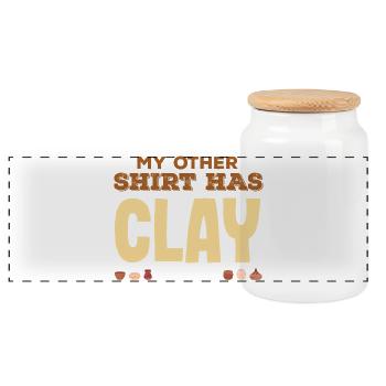 My Other Shirt Is Full of Clay Pottery Fun - Panoramic Cookie Jar with Wooden Lid - white - Front
