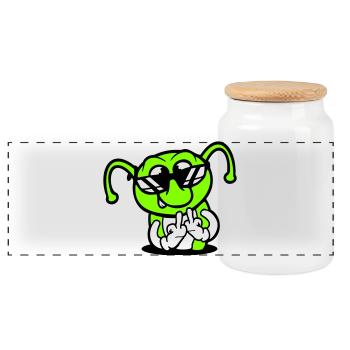 Caterpillar Middle Finger Insult Hole Sunglasses - Panoramic Cookie Jar with Wooden Lid - white - Front