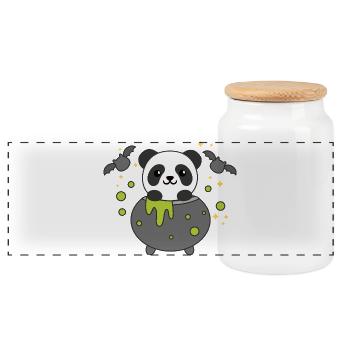 Panda Happy Halloween Witch's Cauldron Bat - Panoramic Cookie Jar with Wooden Lid - white - Front