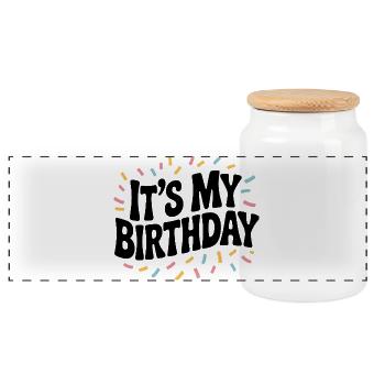 It’s My Birthday - Panoramic Cookie Jar with Wooden Lid - white - Front