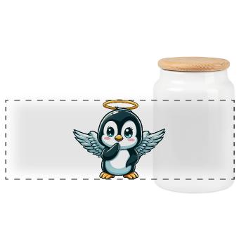 Mignon pingouin ange halo dessin animé ailes - Boîte à biscuits avec couvercle en bois - blanc - Devant