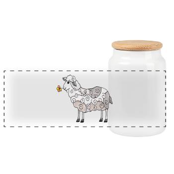 Sheep - Panoramic Cookie Jar with Wooden Lid - white - Front