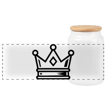 Crown Symbol Icon - Panoramic Cookie Jar with Wooden Lid - white - Front