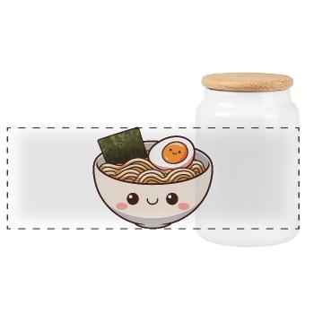 Süße Ramen Bowl mit lächelndem Gesicht - Panorama Keksdose mit Holzdeckel - Weiß - Vorne