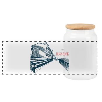 Hossegor Côte Atlantique – Vague dessinée à la main - Boîte à biscuits avec couvercle en bois - blanc - Devant
