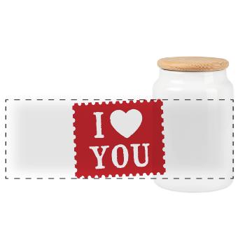 I Love You Stamp Design - Panoramic Cookie Jar with Wooden Lid - white - Front