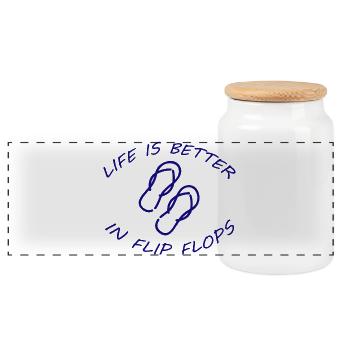 LIFE IS BETTER IN FLIP FLOPS - Panorama Keksdose mit Holzdeckel - Weiß - Vorne