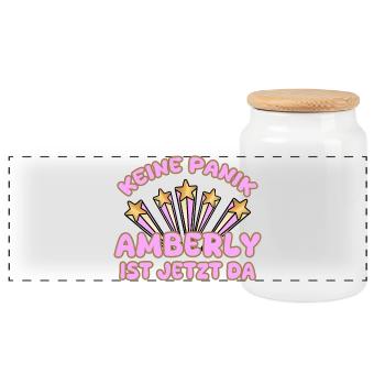 Amberly as a woman's name - Panoramic Cookie Jar with Wooden Lid - white - Front