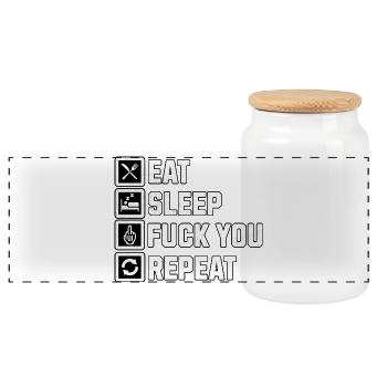 Biker Chopper Bobber - Eat Sleep Fuck You Repeat - Panoramic Cookie Jar with Wooden Lid - white - Front