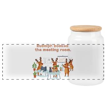 Rudolph has booked the meeting room - Panoramic Cookie Jar with Wooden Lid - white - Front