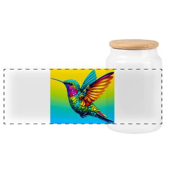 hummingbird - Panoramic Cookie Jar with Wooden Lid - white - Front