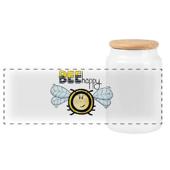Bee Happy fröhliche Biene - Panorama Keksdose mit Holzdeckel - Weiß - Vorne