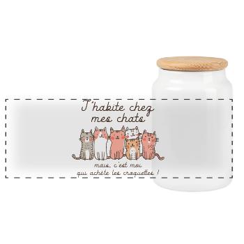 I live with my cats humor funny animals - Panoramic Cookie Jar with Wooden Lid - white - Front