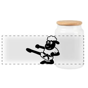 Karaté Mouton - Boîte à biscuits avec couvercle en bois - blanc - Devant