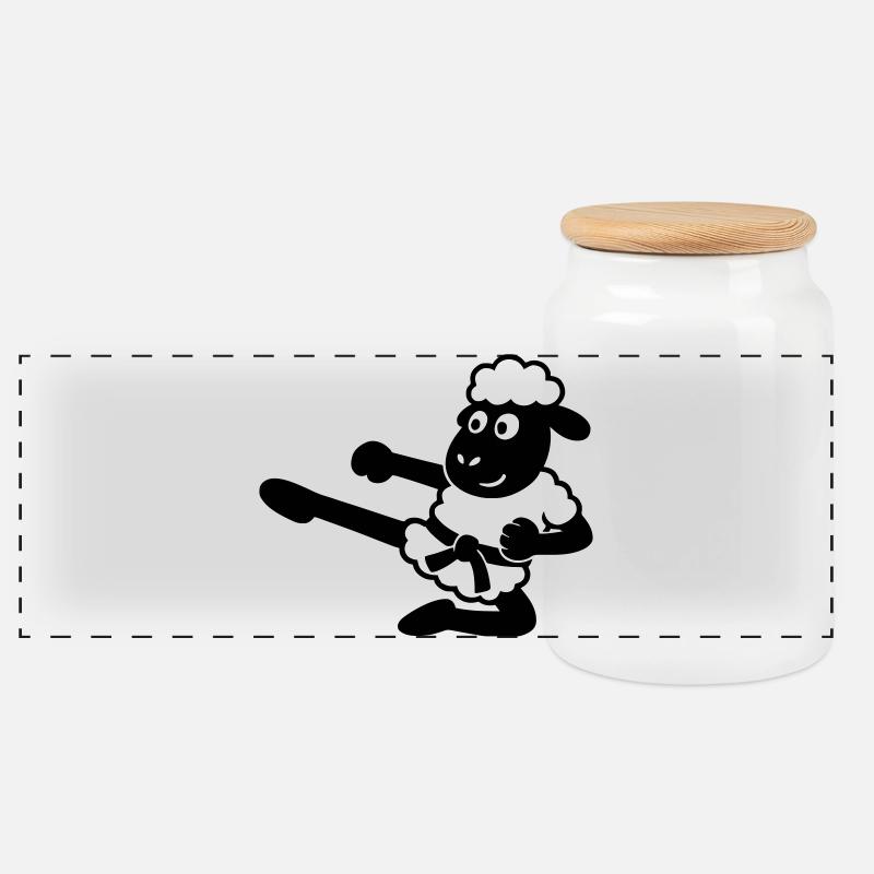 Karate Sheep - Panoramic Cookie Jar with Wooden Lid - white