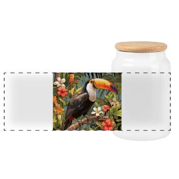Toucans Toucan - Panoramic Cookie Jar with Wooden Lid - white - Front