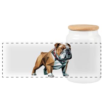 Bulldog - Cooles Low Poly Logo - Panorama Keksdose mit Holzdeckel - Weiß - Vorne