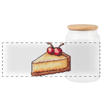 Pixel Cheesecake Cherry Slice - Panorama Keksdose mit Holzdeckel - Weiß - Vorne