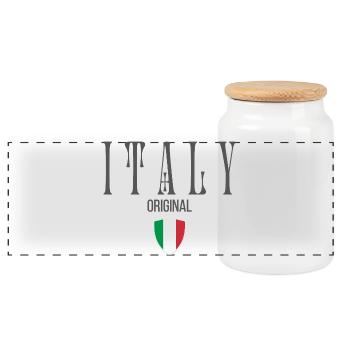 Originally from Italy, born in Italy - Panoramic Cookie Jar with Wooden Lid - white - Front
