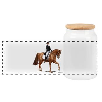 Dressage rider in an elegant outfit - Panoramic Cookie Jar with Wooden Lid - white - Front