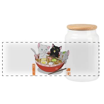 Mignonne chemise ramen des chats otaku - Boîte à biscuits avec couvercle en bois - blanc - Devant