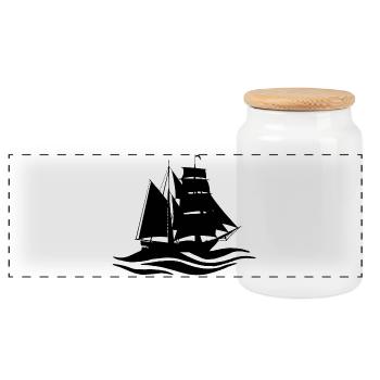bateau noir et voyage - Boîte à biscuits avec couvercle en bois - blanc - Devant