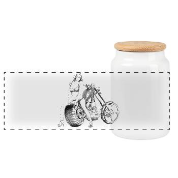 Bikini sur l’hélicoptère - Boîte à biscuits avec couvercle en bois - blanc - Devant