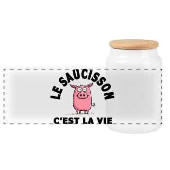 le saucisson c'est la vie humour - Boîte à biscuits avec couvercle en bois - blanc - Devant