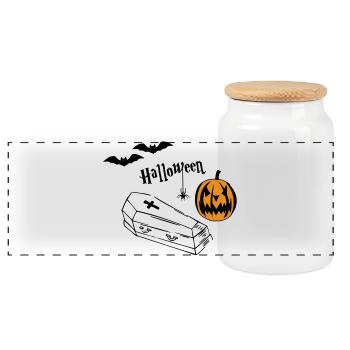 Silhouette de citrouille d’Halloween - Boîte à biscuits avec couvercle en bois - blanc - Devant