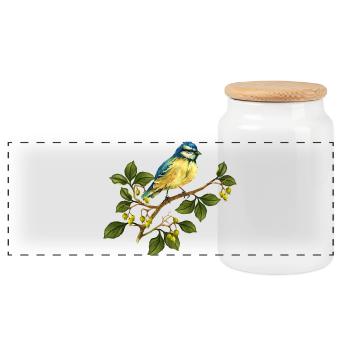 Bunter Vogel - Panorama Keksdose mit Holzdeckel - Weiß - Vorne