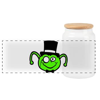 Mr. Caterpillar Top Hat Monocle Bow Tie Gentleman Empire - Panoramic Cookie Jar with Wooden Lid - white - Front