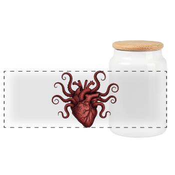 Heart Octopus Illustration - Panoramic Cookie Jar with Wooden Lid - white - Front
