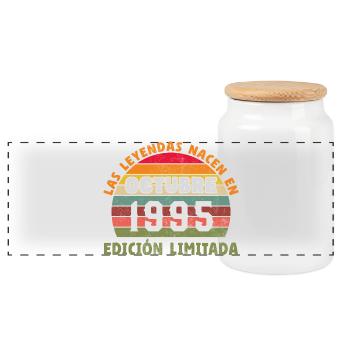 Oktober 1995 Vinatge Retro Geburtstagsgeschenk - Panorama Keksdose mit Holzdeckel - Weiß - Vorne