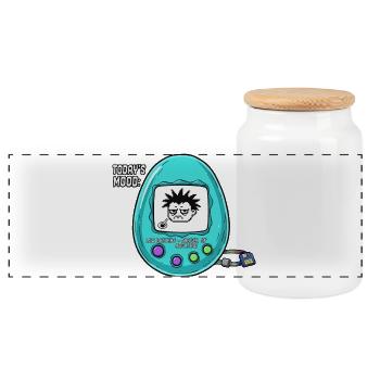 Low Battery Mood - Panoramic Cookie Jar with Wooden Lid - white - Front