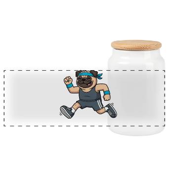 mignon carlin jogger chien sportif marathon dessin animé - Boîte à biscuits avec couvercle en bois - blanc - Devant