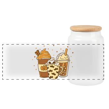 Herbstlicher Kürbis Latte Spice Saisonale Getränke - Panorama Keksdose mit Holzdeckel - Weiß - Vorne