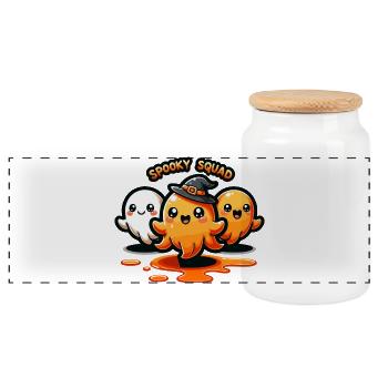 Spooky Squad Halloween Tintenfischtrio - Panorama Keksdose mit Holzdeckel - Weiß - Vorne