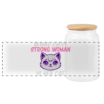 Derrière chaque femme forte se trouve son chat Spruch Katze - Boîte à biscuits avec couvercle en bois - blanc - Devant