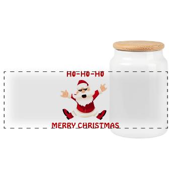 Happy Jumping Santa - Panoramic Cookie Jar with Wooden Lid - white - Front