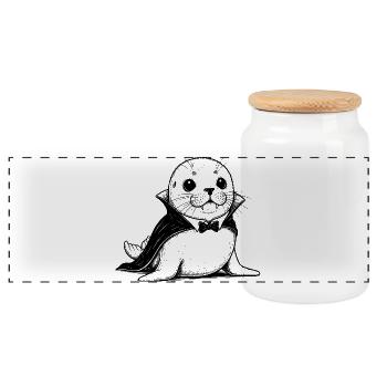 Cartoon Baby Seal in Vampire Costume - Panoramic Cookie Jar with Wooden Lid - white - Front