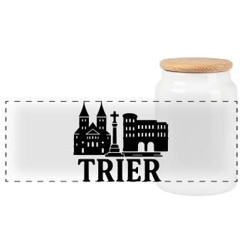 trier wahrzeichen silhouette - Panorama Keksdose mit Holzdeckel - Weiß - Vorne