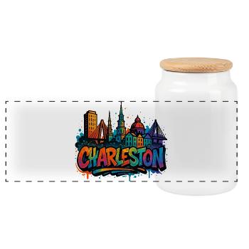 Charleston Skyline Graffiti - Panoramic Cookie Jar with Wooden Lid - white - Front